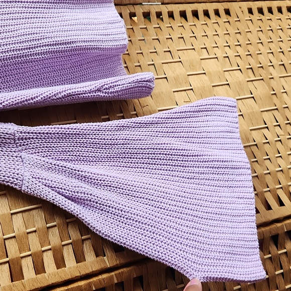 Free People, Women's Fall, Winter, V-Neck, Lavender (Purple) Bell Sleeve Sweater - Picture 4 of 7